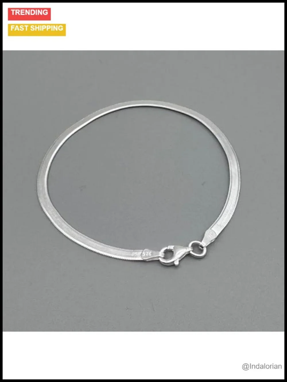 925 Sterling Silver Herringbone Bracelet Women 3mm Flat Snake Chain